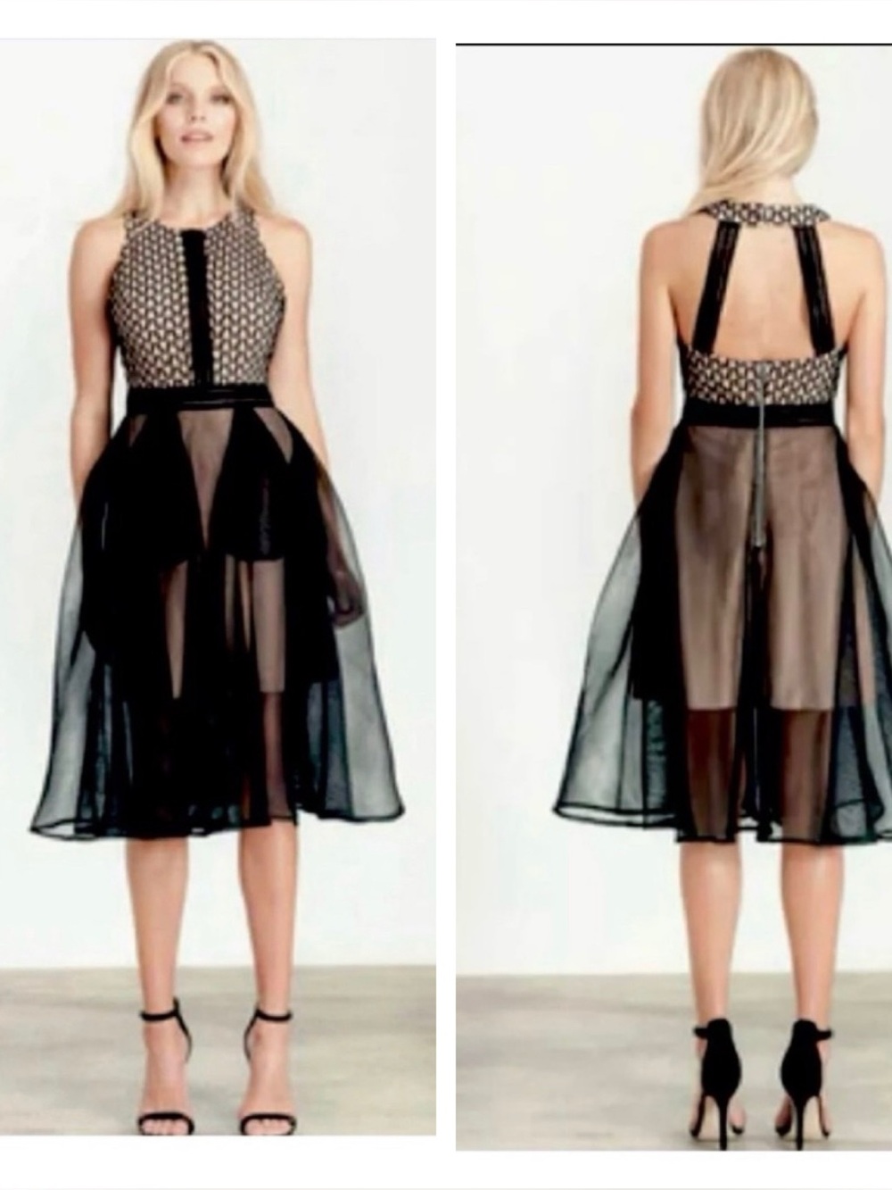 Elliatt Convert Dress Black Nude Mesh Lace Fit & Flare Cocktail Party Dress XS - Picture 7 of 8